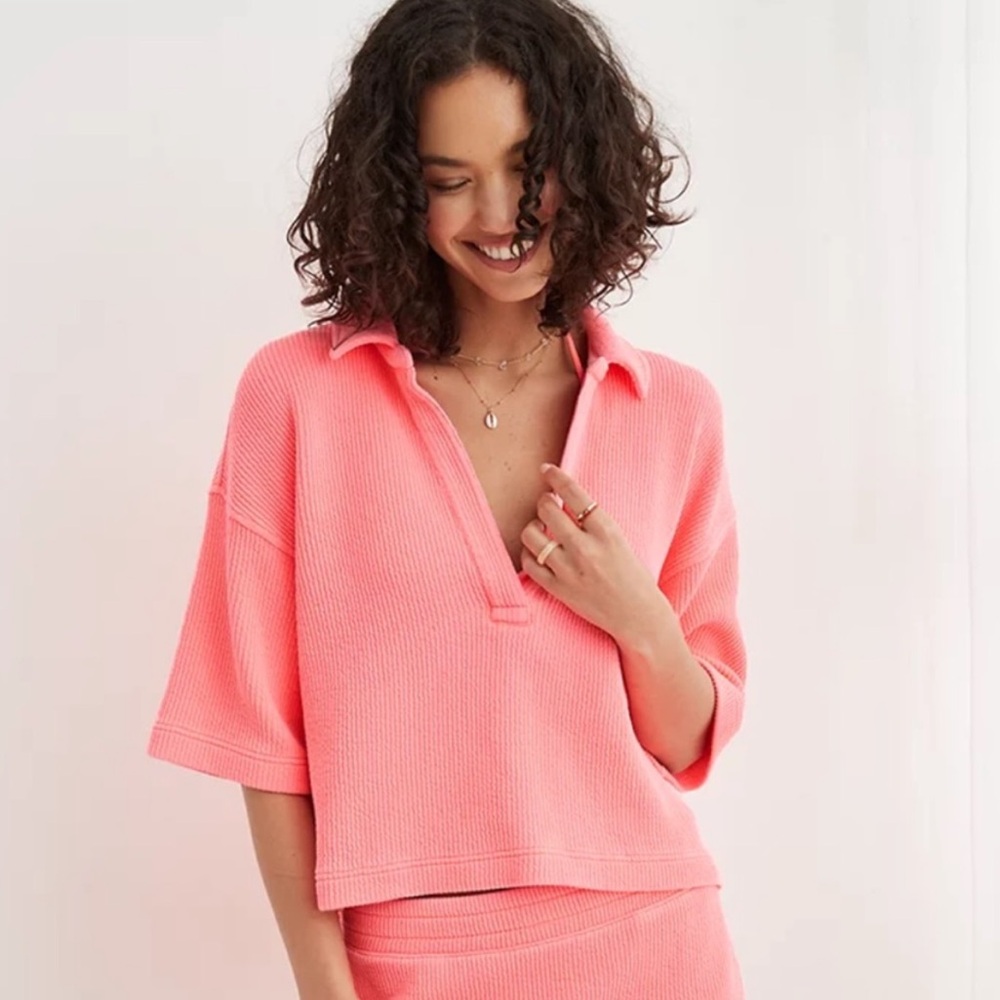 Aerie Wonder Short Sleeved Polo Sweatshirt